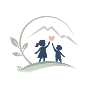 Illustration of two children on a hillside reaching up to a heart